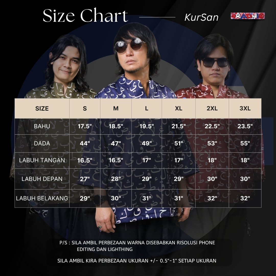 Size Chart KurSan S hingga 3XL