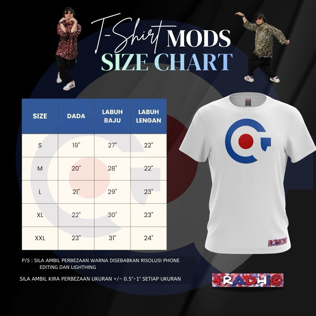 Size Chart Tshirt Mod S hingga 3XL
