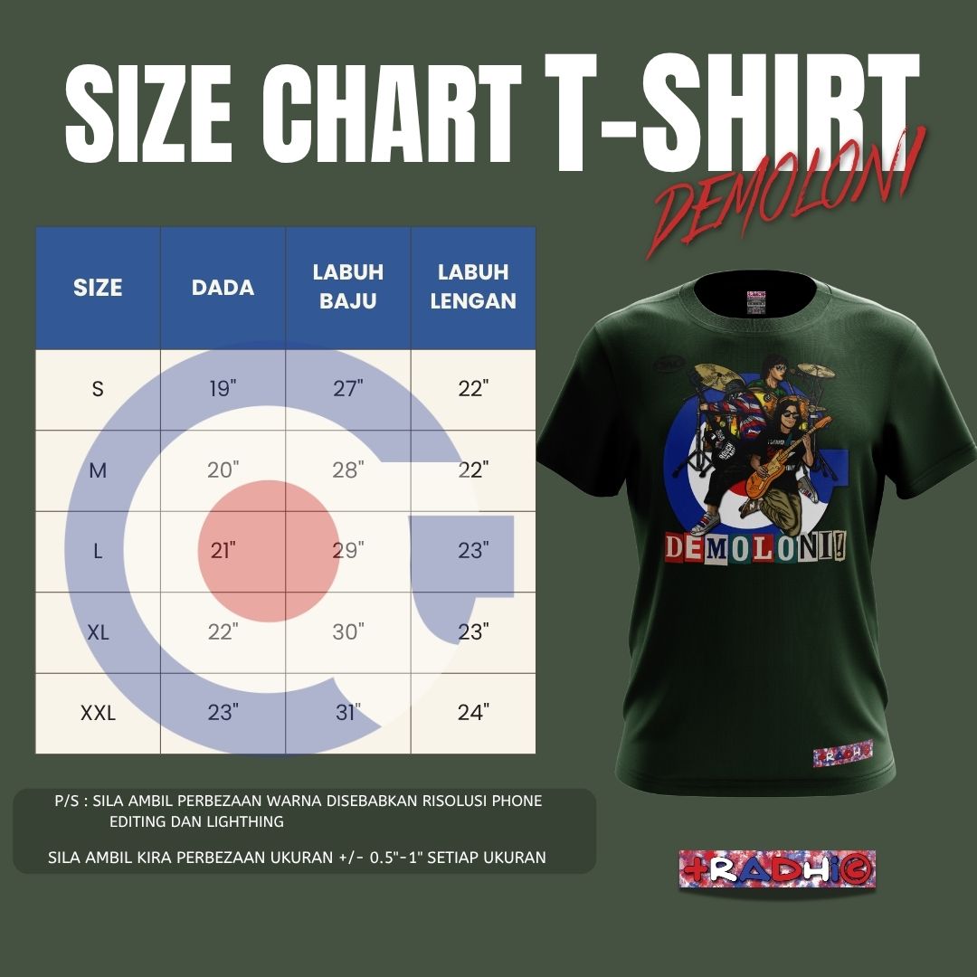 Size Chart Tshirt Demoloni S hingga 3XL